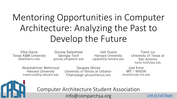 mentoring opportunities in computer architecture n.w