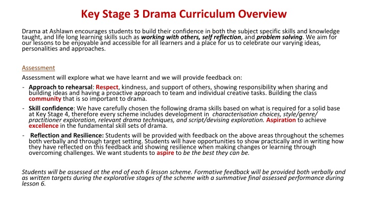 key stage 3 drama curriculum overview n.w