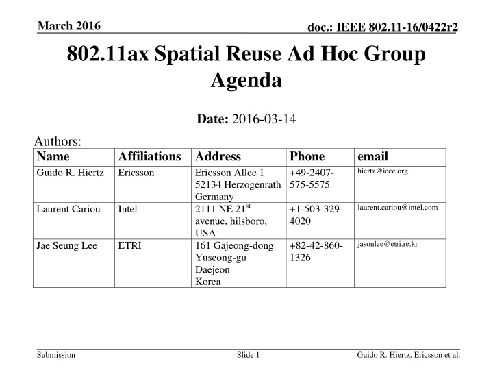 march 2016 802 11ax spatial reuse ad hoc group n.w