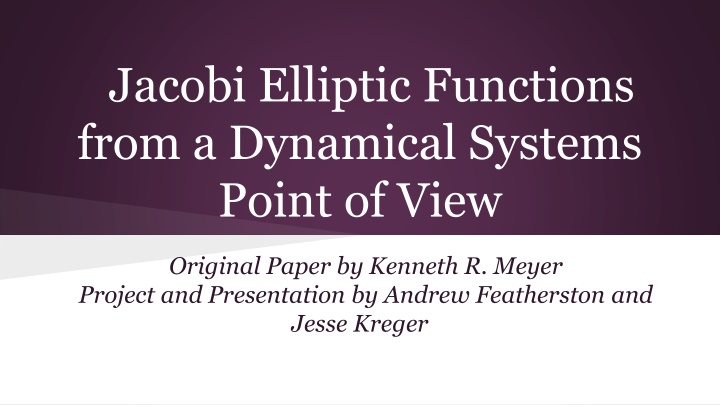 jacobi elliptic functions from a dynamical n.w