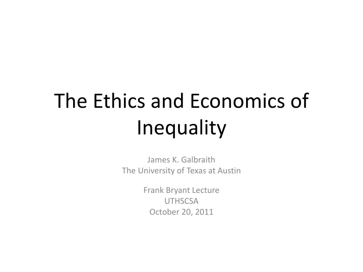 the ethics and economics of inequality n.w