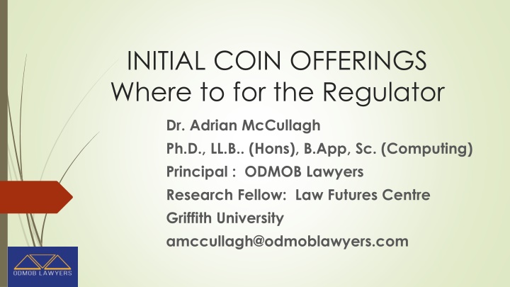 initial coin offerings where to for the regulator n.w