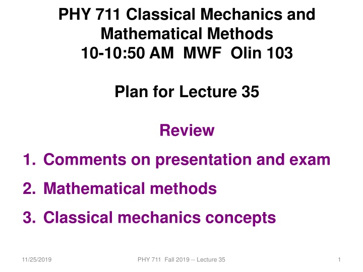 phy 711 classical mechanics and mathematical n.w