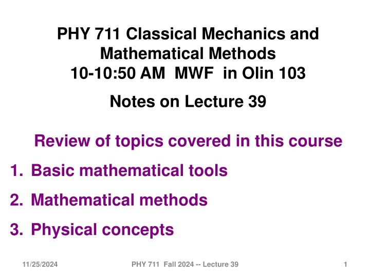 phy 711 classical mechanics and mathematical n.w