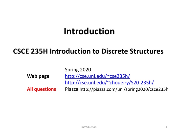 CSCE 235H Introduction to Discrete Structures - Spring 2020
