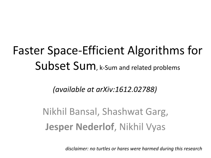faster space efficient algorithms for subset n.w