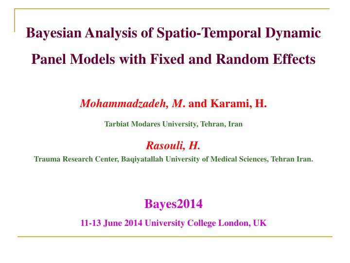 bayesian analysis of spatio temporal dynamic n.w