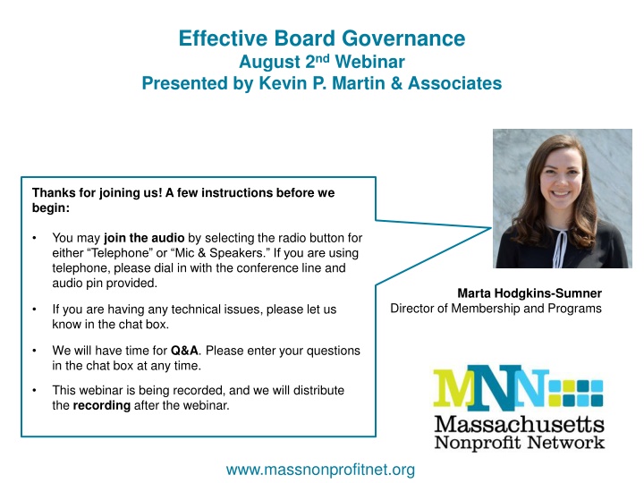 Effective Board Governance Webinar: Presented by Kevin P. Martin & Associates