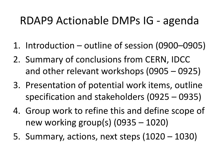 rdap9 actionable dmps ig agenda n.w