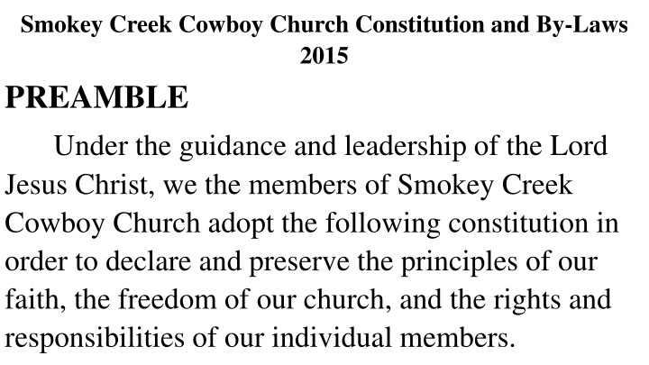 smokey creek cowboy church constitution n.w