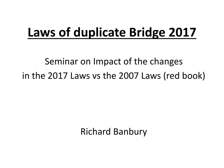 laws of duplicate bridge 2017 n.w