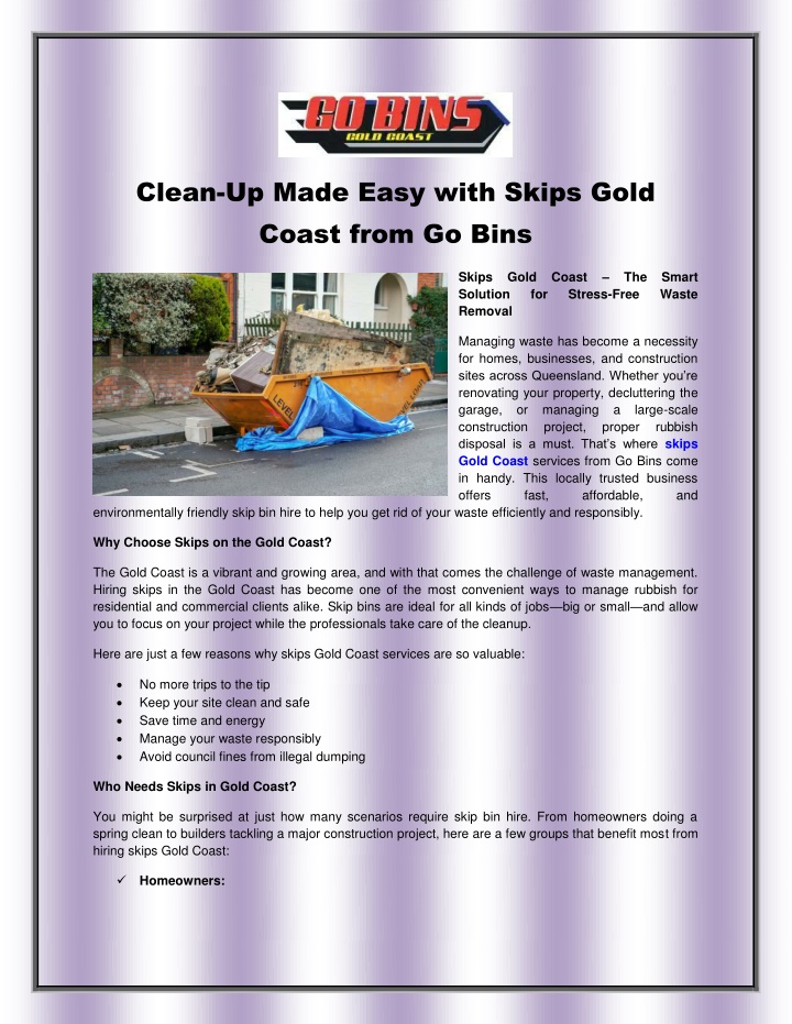 clean up made easy with skips gold coast from n.w