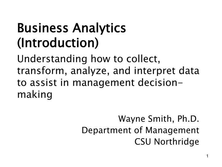 business analytics introduction understanding n.w