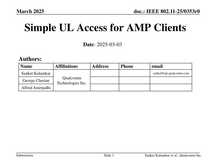 Simple UL Access Scheme for AMP Clients