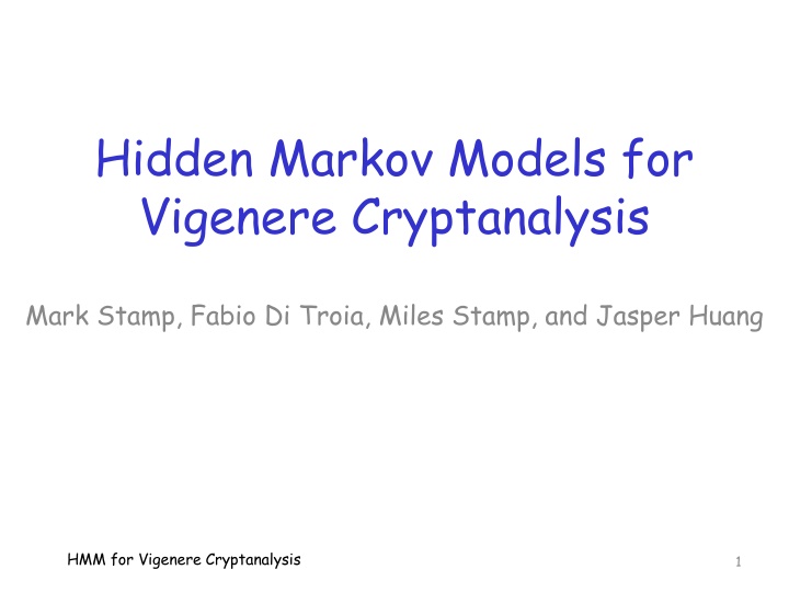 hidden markov models for vigenere cryptanalysis n.w