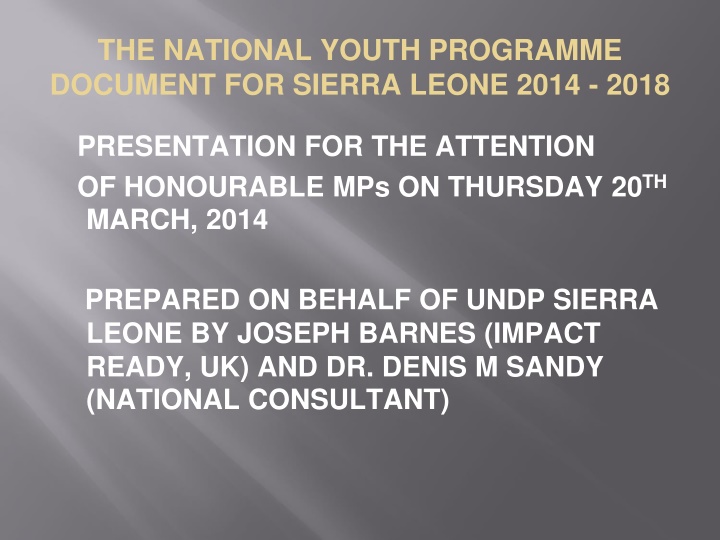 the national youth programme document for sierra n.w
