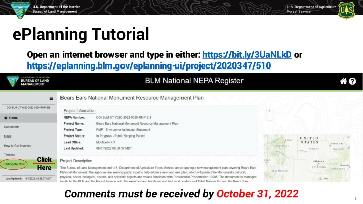 Participate in U.S. Department of the Interior Bureau of Land Management and Agriculture Forest Service ePlanning