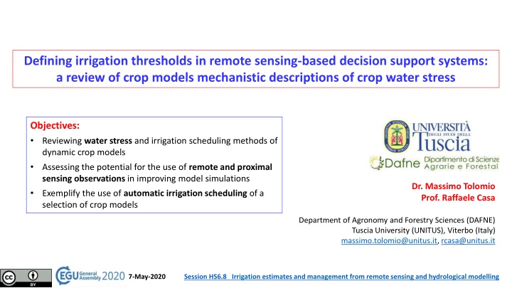 defining irrigation thresholds in remote sensing n.w