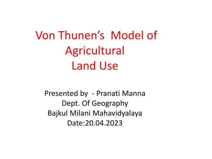 von thunen s model of agricultural land use n.w
