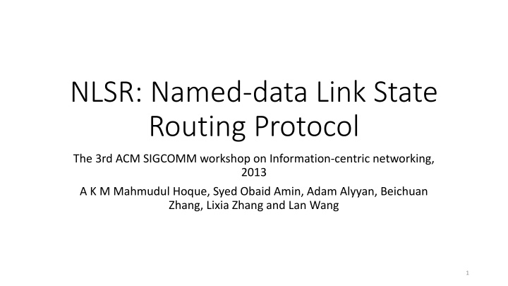nlsr named data link state routing protocol n.w