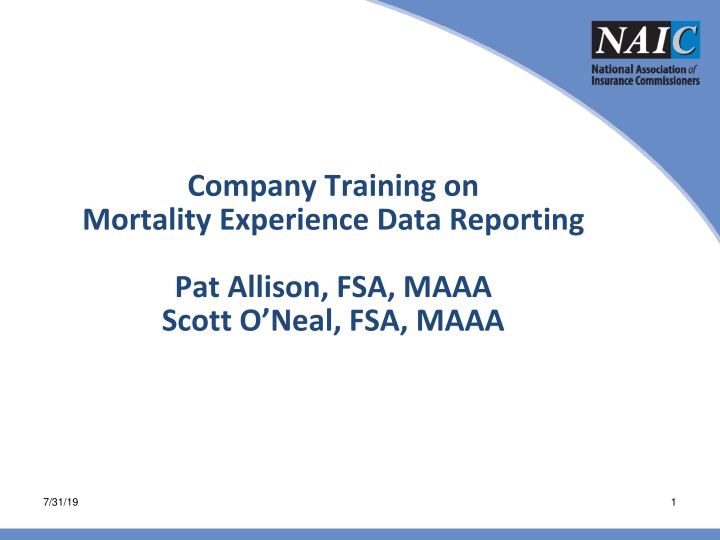 company training on mortality experience data n.w