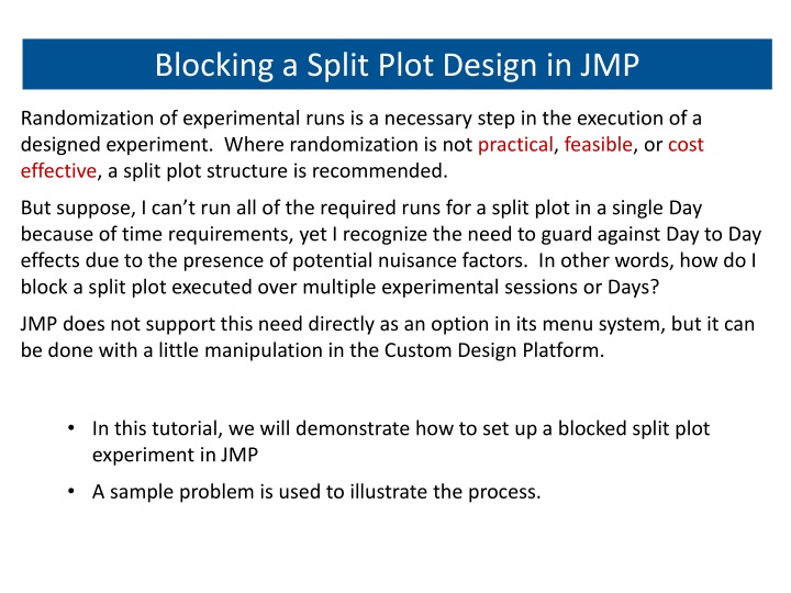 blocking a split plot design in jmp n.w