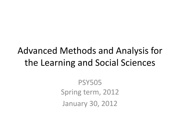 advanced methods and analysis for the learning n.w