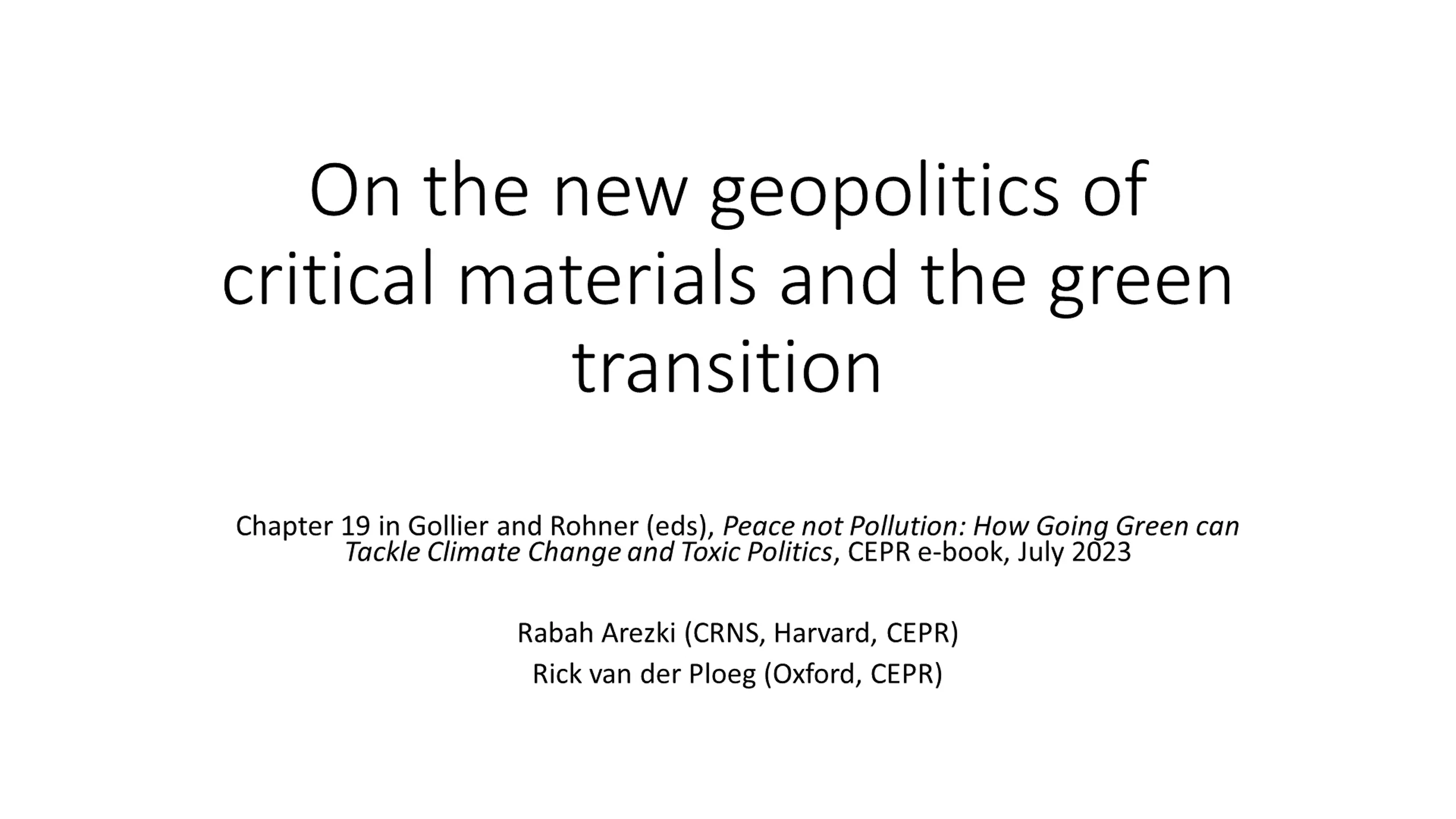 Geopolitics of Critical Materials & Green Transition