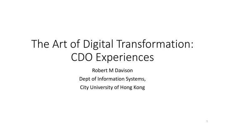 the art of digital transformation cdo experiences n.w
