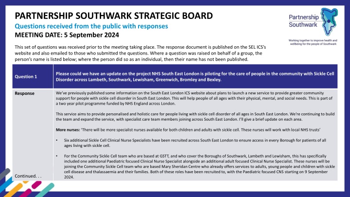 partnership southwark strategic board questions n.w