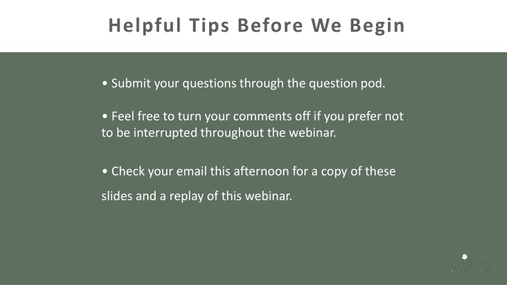 helpful tips before we begin n.w