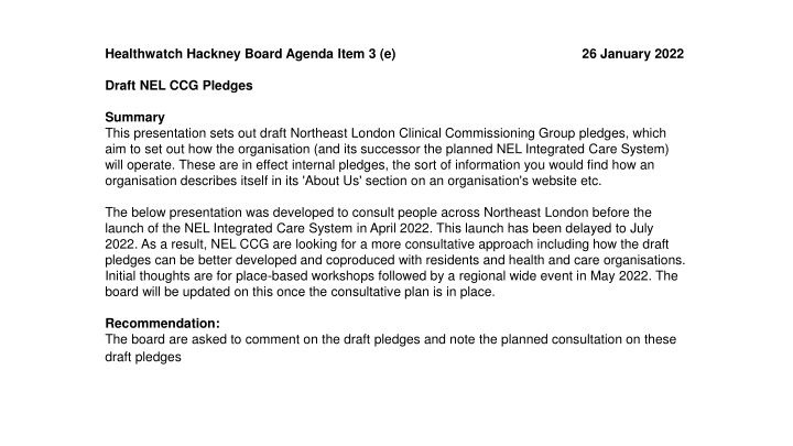 healthwatch hackney board agenda item 3 e n.w