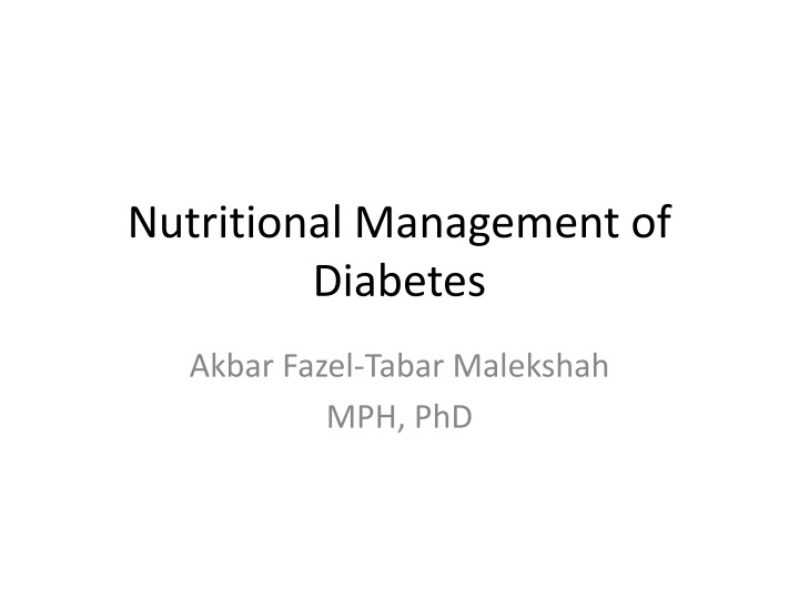 nutritional management of diabetes n.w