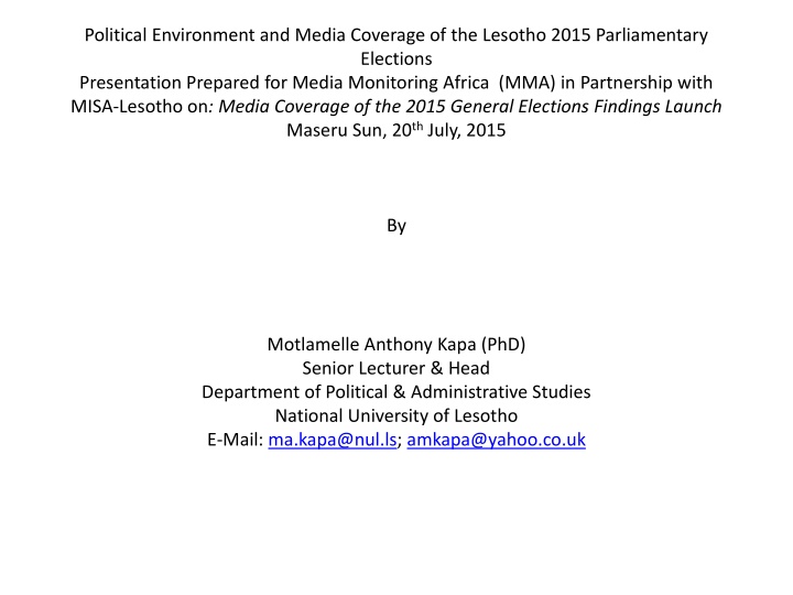 Media Coverage and Political Landscape in Lesotho's 2015 Elections