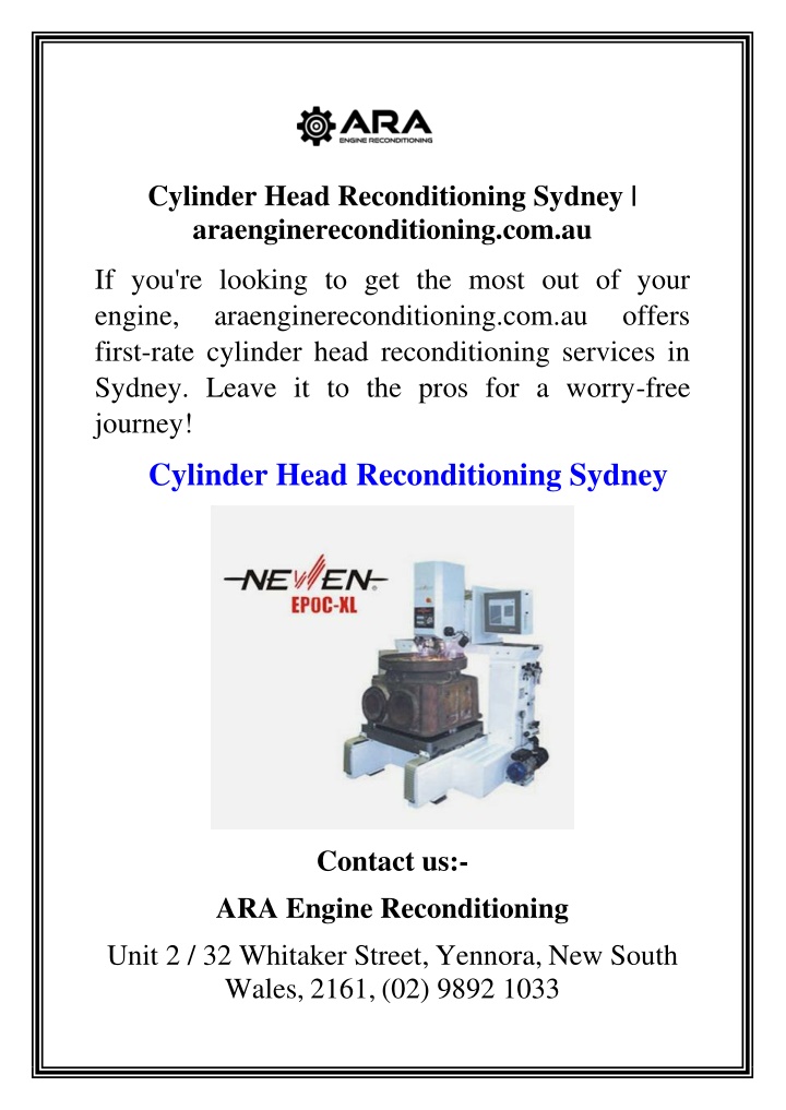 cylinder head reconditioning sydney n.w
