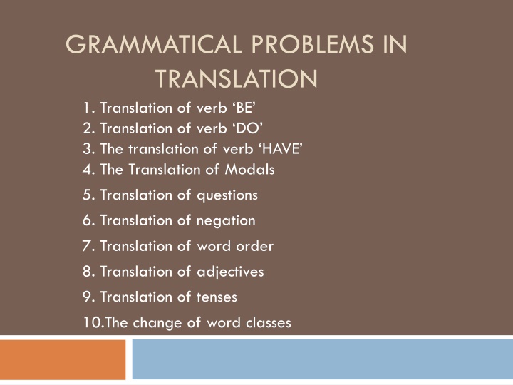 grammatical problems in translation 1 translation n.w