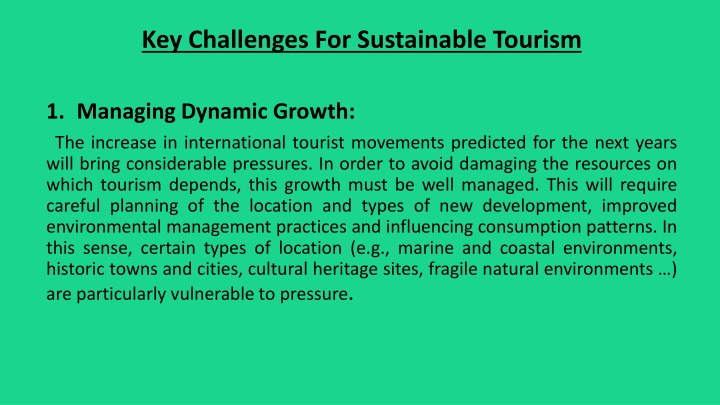 key challenges for sustainable tourism n.w