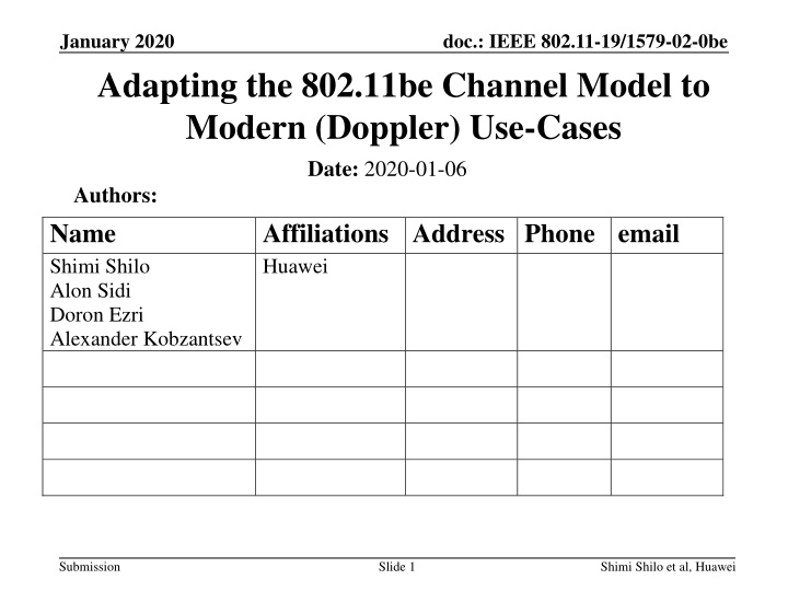 january 2020 adapting the 802 11be channel model n.w