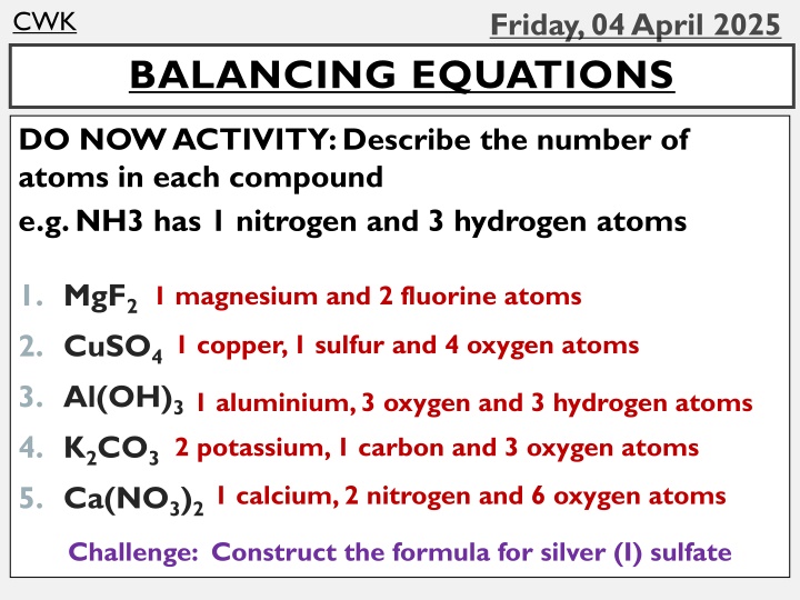 Balancing Chemical Equations and Conservation of Mass