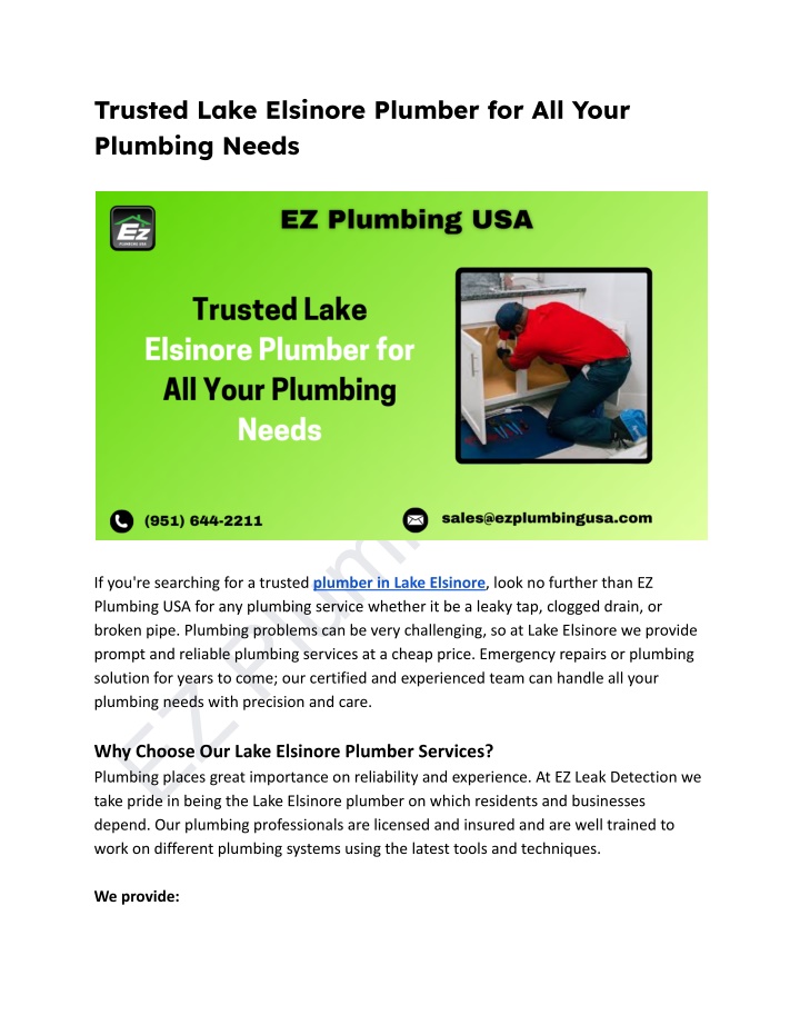 trusted lake elsinore plumber for all your n.w