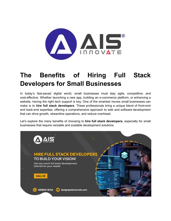 the developers for small businesses n.w