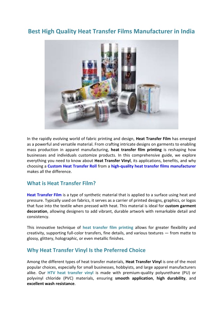 best high quality heat transfer films n.w