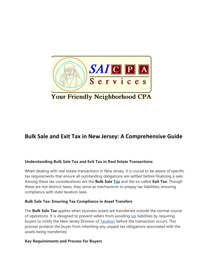 bulk sale and exit tax in new jersey n.w