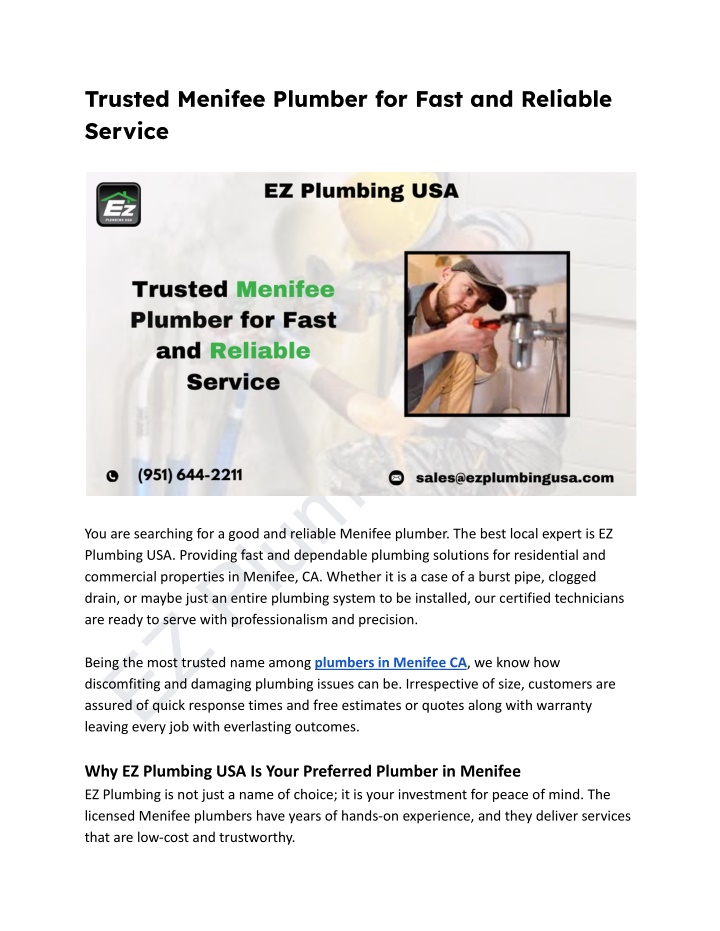 trusted menifee plumber for fast and reliable n.w