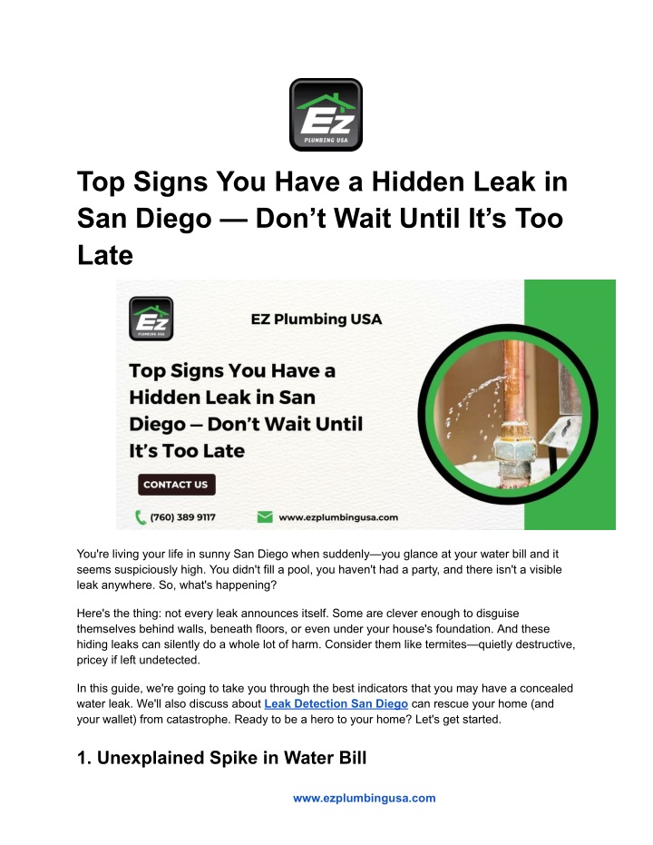 top signs you have a hidden leak in san diego n.w