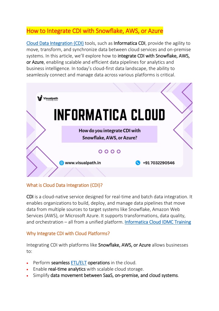 how to integrate cdi with snowflake aws or azure n.w