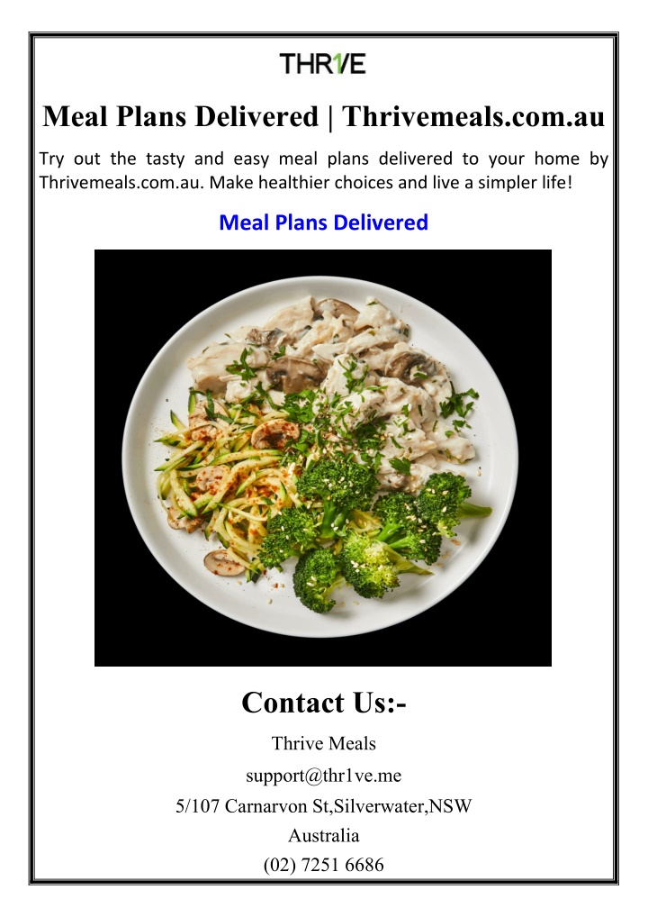 meal plans delivered thrivemeals com au n.w