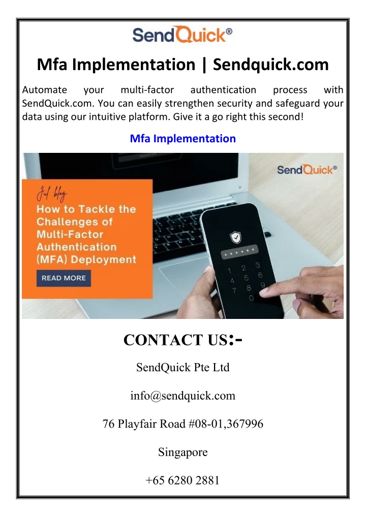 mfa implementation sendquick com n.w