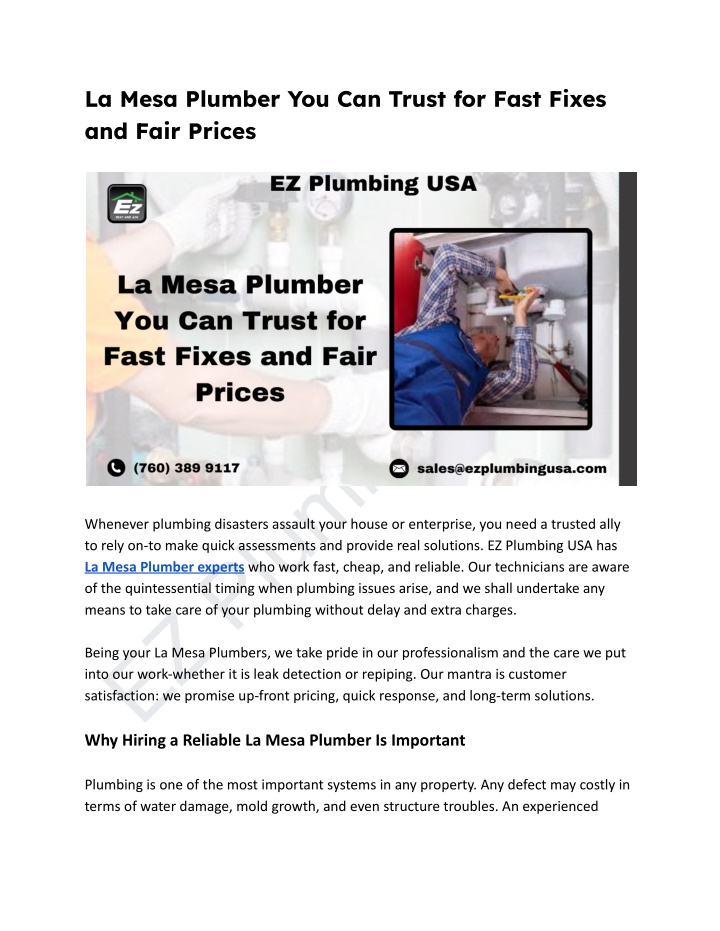 la mesa plumber you can trust for fast fixes n.w