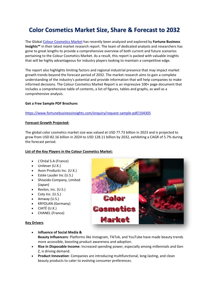 color cosmetics market size share forecast to 2032 n.w